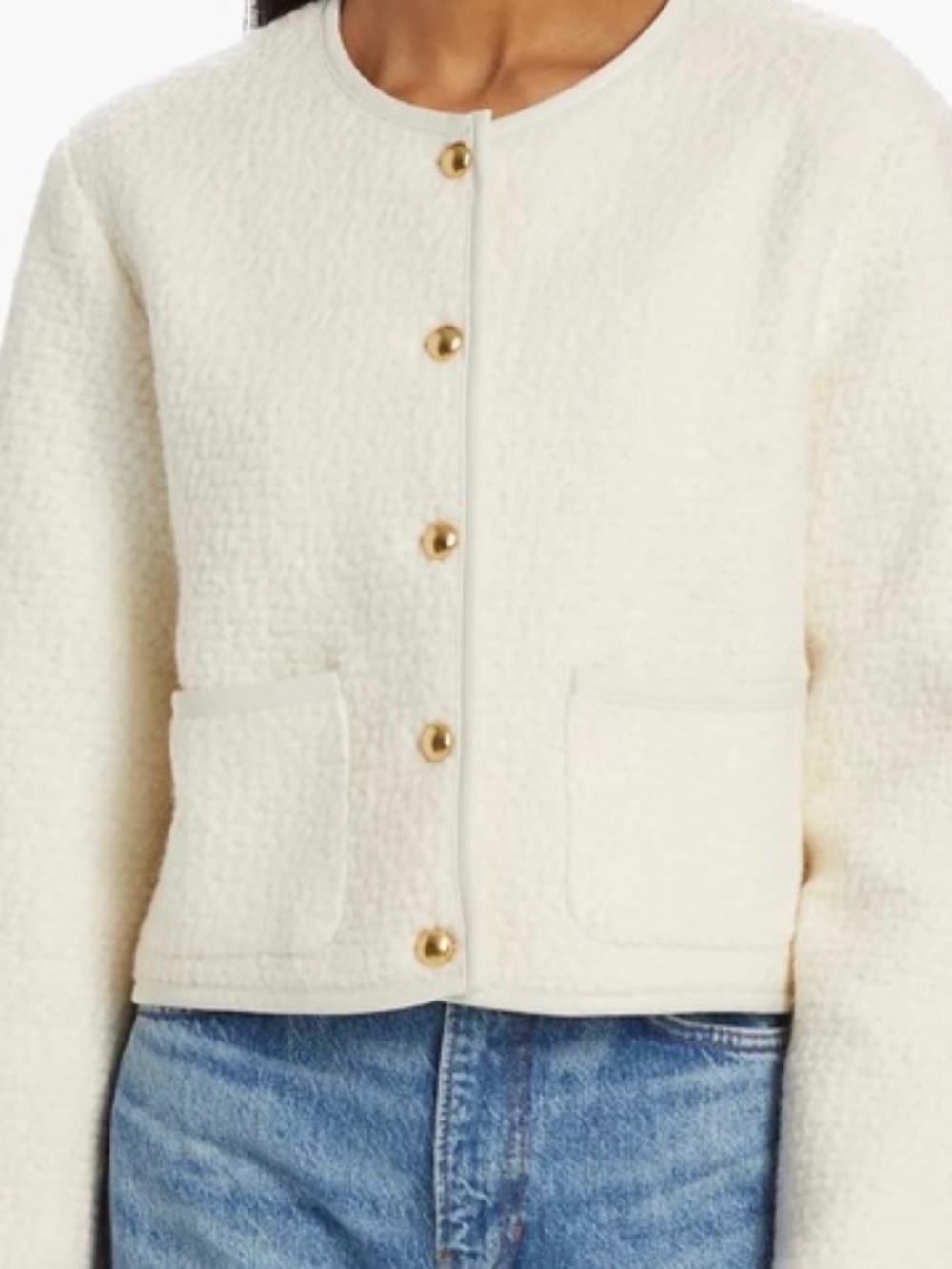 Reformation Dale Wool Cropped Women's Cream Bouclé gold Button-Front Jacket XS - Picture 2 of 7